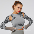 Top Running Fitness Women Camo Mesh Custom Logo Long Sleeve Seamless Sports Yoga Top